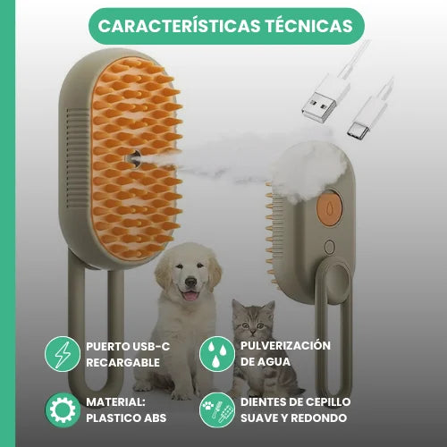 PetBrush Pro™ - Cepillo a Vapor 3 en 1 para un Pelaje Perfecto